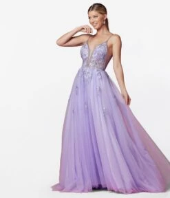 Lilac Floral & Tulle Ball Gown