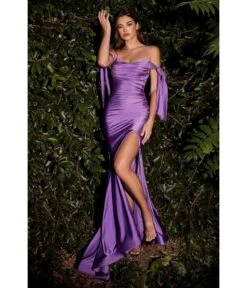 Cinderella Divine Lilac Off The Shoulder Tie Bridesmaid Gown