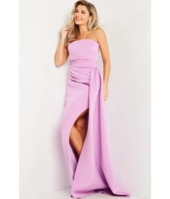 Jovani Lilac Pleated Waist Strapless Evening Gown -Pleaser Clothing Store lilac pleated waist strapless evening gown 451375