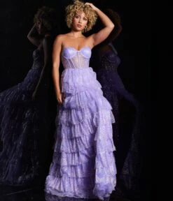 Jovani Lilac Sequin Sheer Corset & Tiered Ballgown -Pleaser Clothing Store lilac sequin sheer corset tiered ballgown 655058