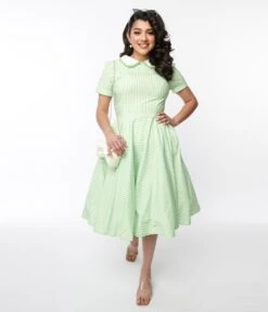 Lime Green & White Striped Swing Dress -Pleaser Clothing Store lime green white striped swing dress 451888
