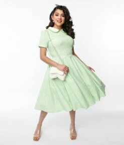Lime Green & White Striped Swing Dress -Pleaser Clothing Store lime green white striped swing dress 984384