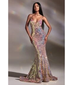 Cinderella Divine Magical Mermaid Iridescent Sequin Prom Gown