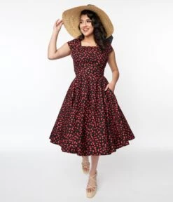 Magnolia Place Black & Cherry Anna Swing Dress -Pleaser Clothing Store magnolia place black cherry anna swing dress 884769