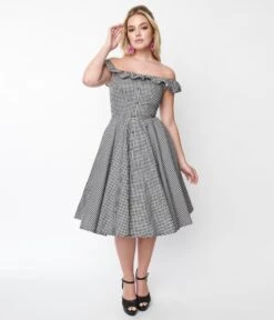 Magnolia Place Black Gingham Barbara Swing Dress -Pleaser Clothing Store magnolia place black gingham barbara swing dress 353593
