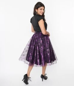 Magnolia Place Black & Purple Spiderweb Sally Swing Skirt -Pleaser Clothing Store magnolia place black purple spiderweb sally swing skirt 697872