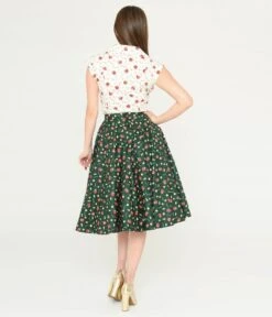 Magnolia Place Green & Holiday Print Sally Swing Skirt -Pleaser Clothing Store magnolia place green holiday print sally swing skirt 565547