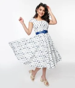 Magnolia Place Ivory & Navy Cat Anna Swing Dress -Pleaser Clothing Store magnolia place ivory navy cat anna swing dress 365828