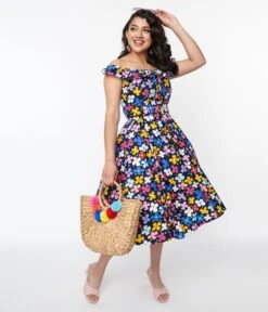 Magnolia Place Navy & Multicolor Floral Barbara Swing Dress