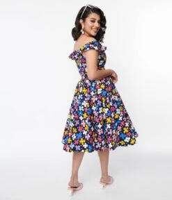 Magnolia Place Navy & Multicolor Floral Barbara Swing Dress -Pleaser Clothing Store magnolia place navy multicolor floral barbara swing dress 927519