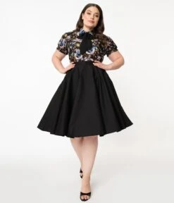 Magnolia Place Plus Size 1950s Style Black High Waist Swing Skirt -Pleaser Clothing Store magnolia place plus size 1950s style black high waist swing skirt 651205