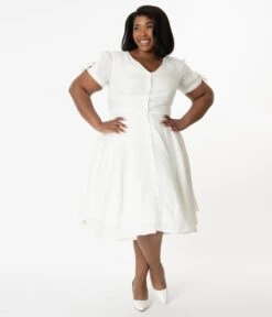 Magnolia Place Plus Size Style White Linen Eleanor Swing Dress
