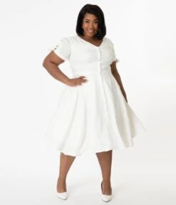Magnolia Place Plus Size Style White Linen Eleanor Swing Dress -Pleaser Clothing Store magnolia place plus size style white linen eleanor swing dress 763780