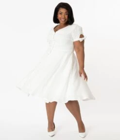 Magnolia Place Plus Size Style White Linen Eleanor Swing Dress -Pleaser Clothing Store magnolia place plus size style white linen eleanor swing dress 826582