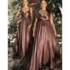Cinderella Divine Mahogany Flowy Satin A-Line Bridesmaid Gown