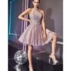 Cinderella Divine Mauve Beaded Lace Ballerina Homecoming Dress