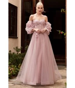 Cinderella Divine Mauve Floral Off The Shoulder Fairytale Prom Dress