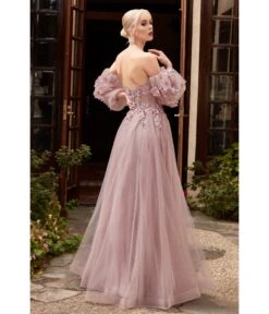 Cinderella Divine Mauve Floral Off The Shoulder Fairytale Prom Dress -Pleaser Clothing Store mauve floral off the shoulder fairytale prom dress 676370