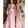 Cinderella Divine Mauve Flowy Satin A-Line Bridesmaid Gown