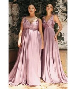 Cinderella Divine Mauve Flowy Satin A-Line Bridesmaid Gown