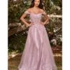 Cinderella Divine Mauve Glitter Lace & Tulle Embellished Off The Shoulder Prom Gown
