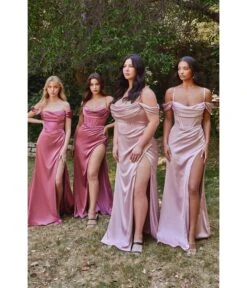 Cinderella Divine Mauve Satin Off The Shoulder Corset Bridesmaid Gown
