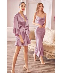 Cinderella Divine Mauve Satin Slip Homecoming Midi Dress