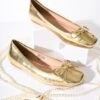 Metallic Gold Leatherette Bow Flats