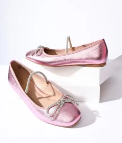 Metallic Pink Leatherette Silver Strap Flat -Pleaser Clothing Store metallic pink leatherette silver strap flat 445854