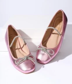 Metallic Pink Leatherette Silver Strap Flat
