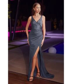 Cinderella Divine Midnight Grey Glittering Satin Bridesmaid Gown