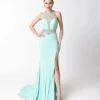 Mint Blue Fitted Jeweled Split Long Dress