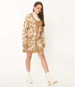 Mocha Leopard Print Long Cardigan -Pleaser Clothing Store mocha leopard print long cardigan 890856