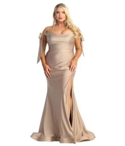 Mocha Off The Shoulder Prom Dress -Pleaser Clothing Store mocha off the shoulder prom dress 420736