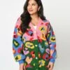 Multicolor Abstract Leopard Print Long Cardigan