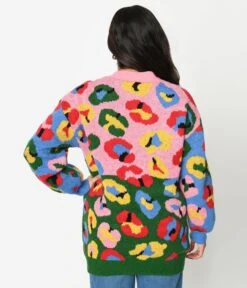 Multicolor Abstract Leopard Print Long Cardigan -Pleaser Clothing Store multicolor abstract leopard print long cardigan 775598