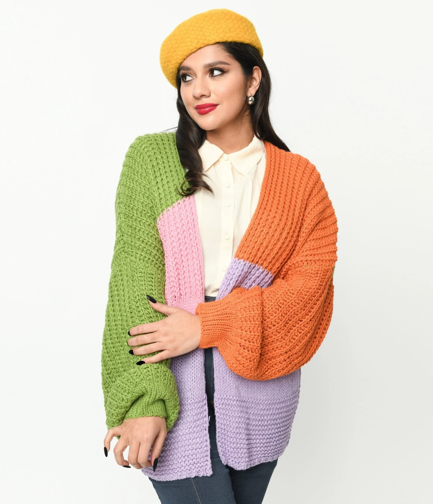 Multicolor Color Block Open Cardigan 2 Multicolor Color Block Open Cardigan - Image 2