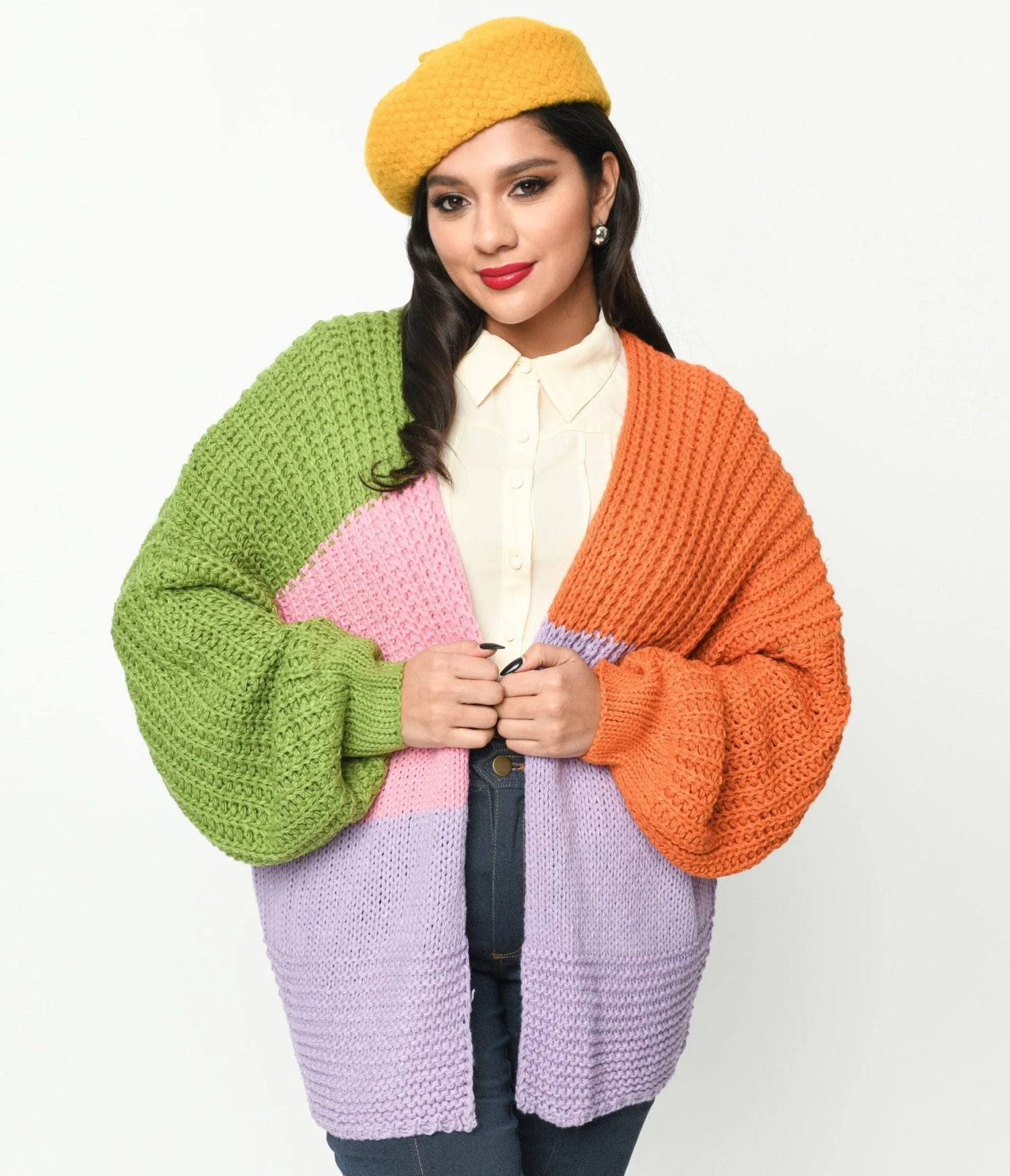 Multicolor Color Block Open Cardigan 1 Multicolor Color Block Open Cardigan
