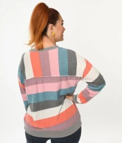 Muted Multicolor Striped Hacci Knit Sweater -Pleaser Clothing Store muted multicolor striped hacci knit sweater 247848