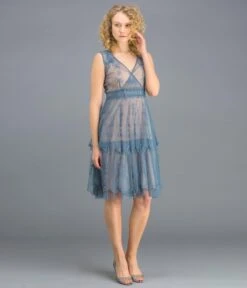 Nataya 1920s Style Sapphire & Nude Flapper Dress -Pleaser Clothing Store nataya 1920s style sapphire nude flapper dress 870337