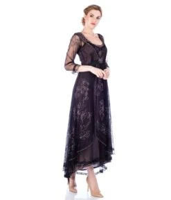 Nataya Black Embroidered Tulle Downton Abbey Edwardian Tea Party Dress -Pleaser Clothing Store nataya black embroidered tulle downton abbey edwardian tea party dress 282301