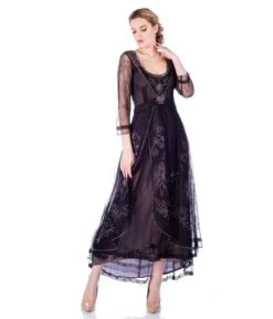 Nataya Black Embroidered Tulle Downton Abbey Edwardian Tea Party Dress -Pleaser Clothing Store nataya black embroidered tulle downton abbey edwardian tea party dress 771793