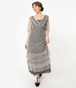 Nataya Vintage Style Alluring Slate Downton Abbey Edwardian Dress -Pleaser Clothing Store nataya vintage style alluring slate downton abbey edwardian dress 635867
