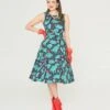 Navy & Dino Christmas Print Swing Dress