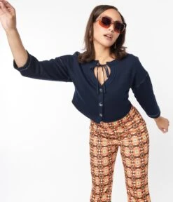 Navy Floral Button Cropped Petunia Cardigan -Pleaser Clothing Store navy floral button cropped petunia cardigan 236409