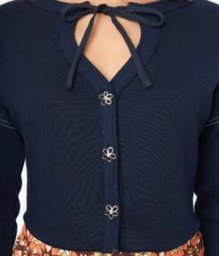 Navy Floral Button Cropped Petunia Cardigan -Pleaser Clothing Store navy floral button cropped petunia cardigan 384236