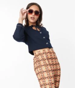 Navy Floral Button Cropped Petunia Cardigan -Pleaser Clothing Store navy floral button cropped petunia cardigan 438221