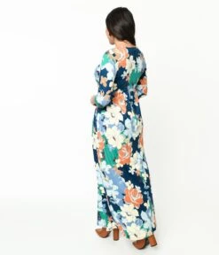 Navy & Multicolor Floral Knit Maxi Dress -Pleaser Clothing Store navy multicolor floral knit maxi dress 138932