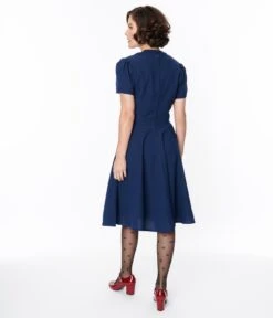 Navy & Rose Embroidered Swing Dress 5 Navy & Rose Embroidered Swing Dress -Pleaser Clothing Store navy rose embroidered swing dress 210144