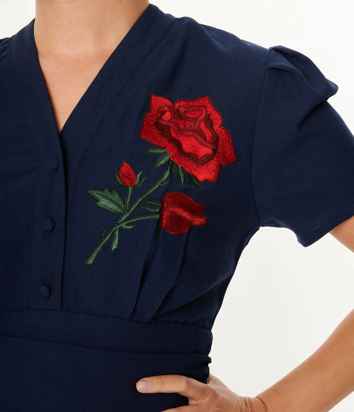 Navy & Rose Embroidered Swing Dress 2 Navy & Rose Embroidered Swing Dress - Image 2